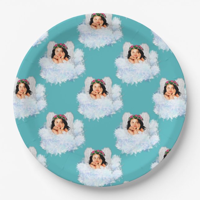 Angel in the Clouds 2-Lt Teal-PAPER PARTY PLATE (Front)