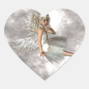 Angel in the Clouds Heart Sticker