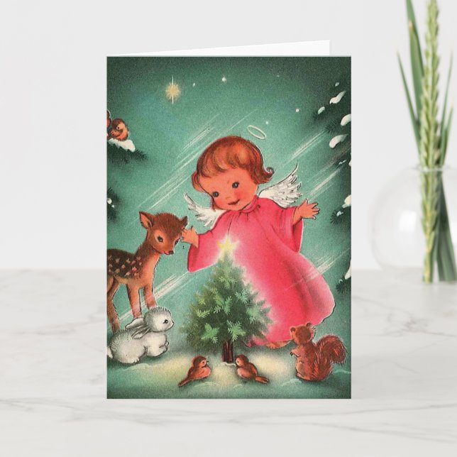 Angel In The Forest With Animals Holiday Card (Front)