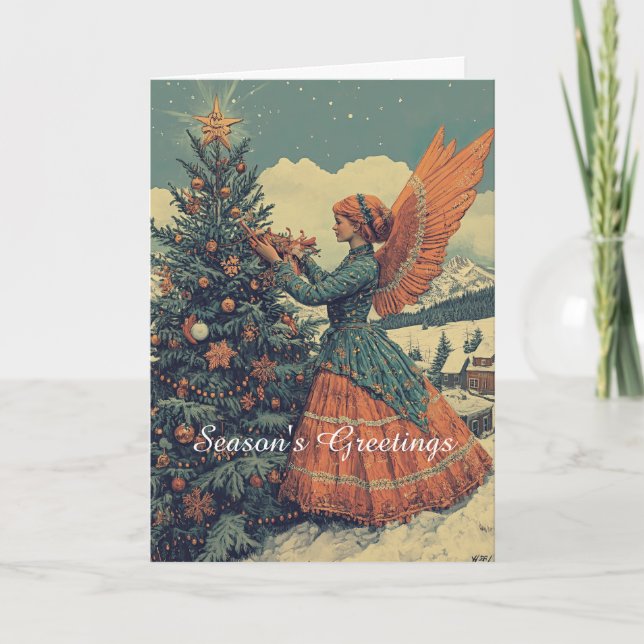 Angel in Victorian Dress Christmas  Card (Front)