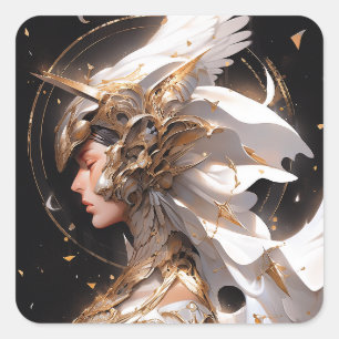 Angel In White Armour Fantasy Art Square Sticker