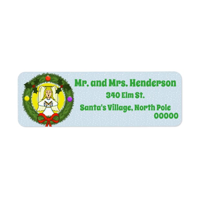 Angel in Wreath Christmas Return Address Labels (Front)