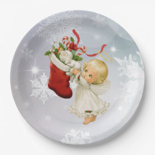 Angel & Kitty Cat Christmas Cute Paper Plates