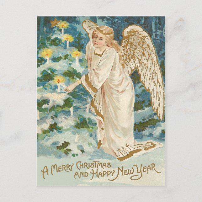 Angel Lighting Candlelit Christmas Tree Holiday Postcard (Front)