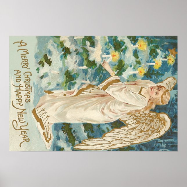 Angel Lighting Candlelit Christmas Tree Poster (Front)