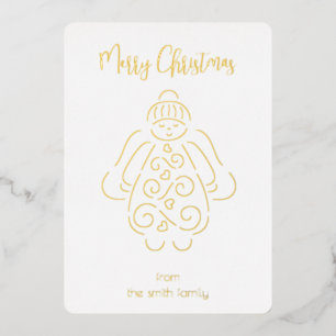Angel line art Merry Christmas Foil Holiday Card