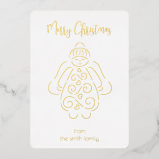 Angel line art Merry Christmas Foil Holiday Card
