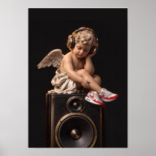 Angel Listening to Music Poster
