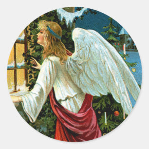 Angel Looking in the Window Classic Round Sticker