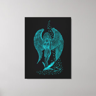 Angel lost in Love , black and green Design Canvas Print