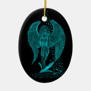 Angel lost in Love , black and green Design Ceramic Tree Decoration