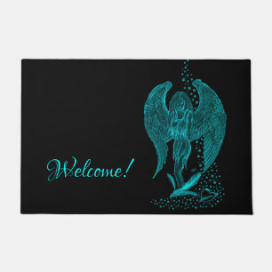 Angel lost in Love , black and green Design Doormat