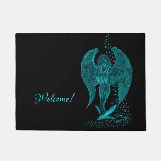 Angel lost in Love , black and green Design Doormat (Front)