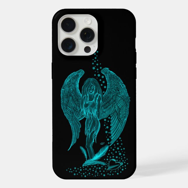 Angel lost in Love , black and green Design iPhone Case (Back)