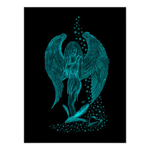 Angel , lost in Love , black and green Design Poster