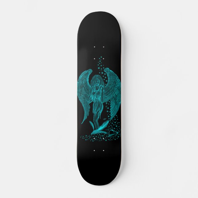 Angel lost in Love , black and green Design Skateboard (Front)