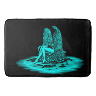 Angel , lost in thought , black and green Design Bath Mat