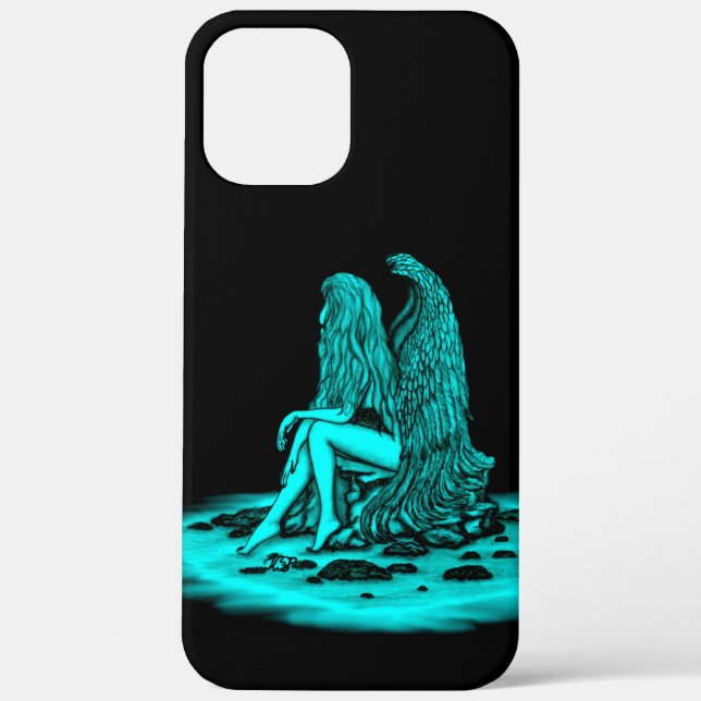 Angel , lost in thought , black and green Design Case-Mate iPhone Case (Back)