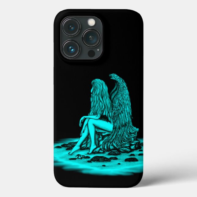 Angel , lost in thought , black and green Design Case-Mate iPhone Case (Back)