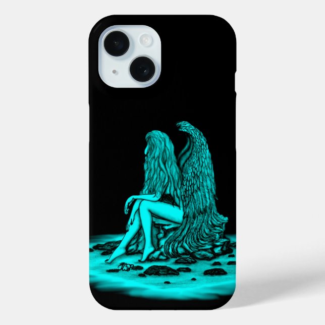 Angel , lost in thought , black and green Design Case-Mate iPhone Case (Back)