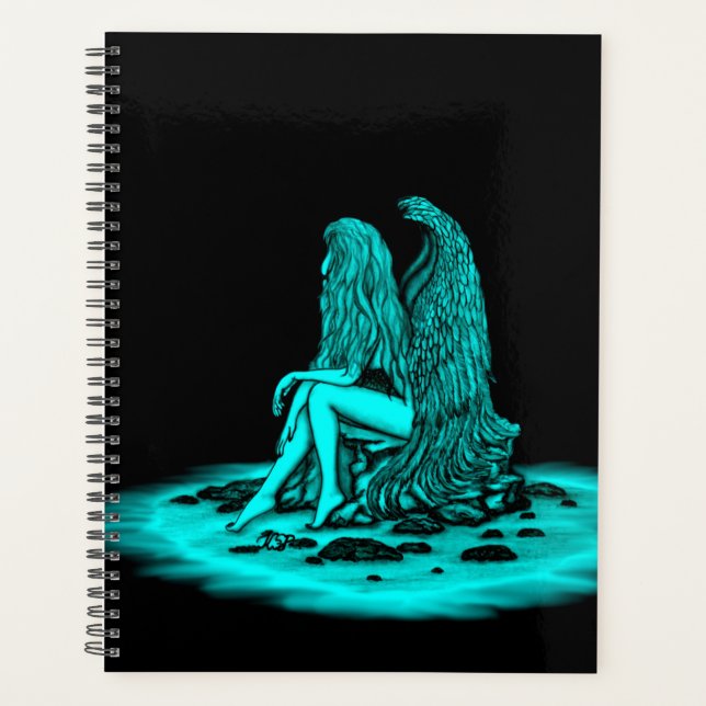 Angel , lost in thought , black and green Design Planner (Front)