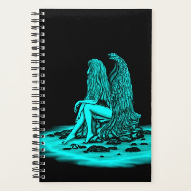 Angel , lost in thought , black and green Design Planner (Front)
