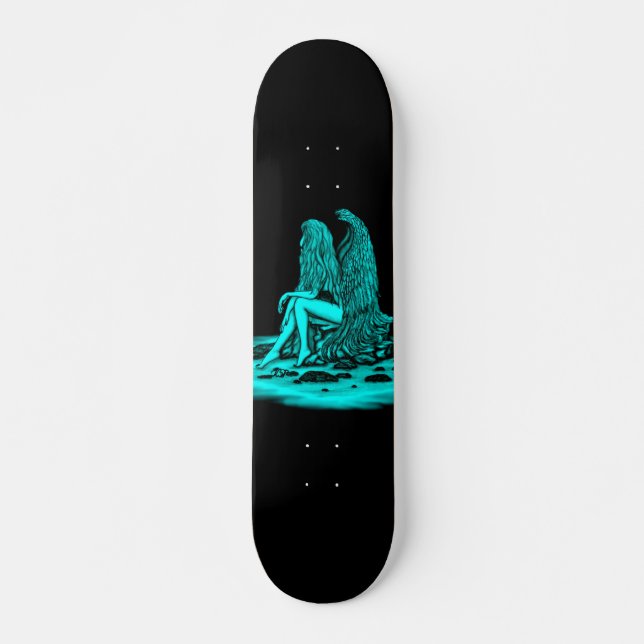 Angel , lost in thought , black and green Design Skateboard (Front)