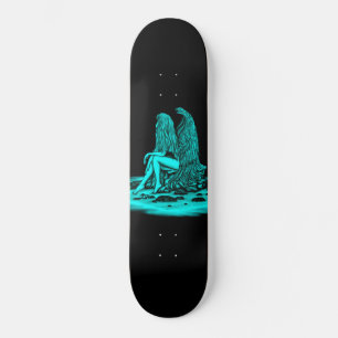 Angel , lost in thought , black and green Design Skateboard