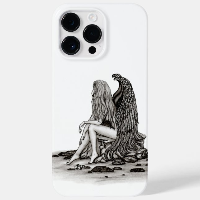 Angel , lost in thought , black and white Design Case-Mate iPhone Case (Back)