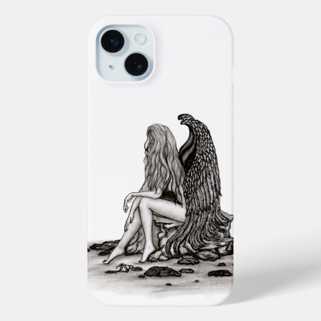 Angel , lost in thought , black and white Design Case-Mate iPhone Case (Back)