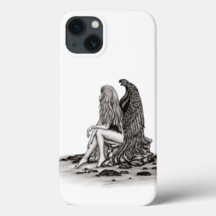 Angel , lost in thought , black and white Design iPhone 13 Case