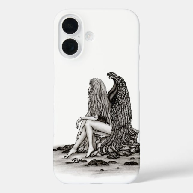 Angel , lost in thought , black and white Design Case-Mate iPhone Case (Back)