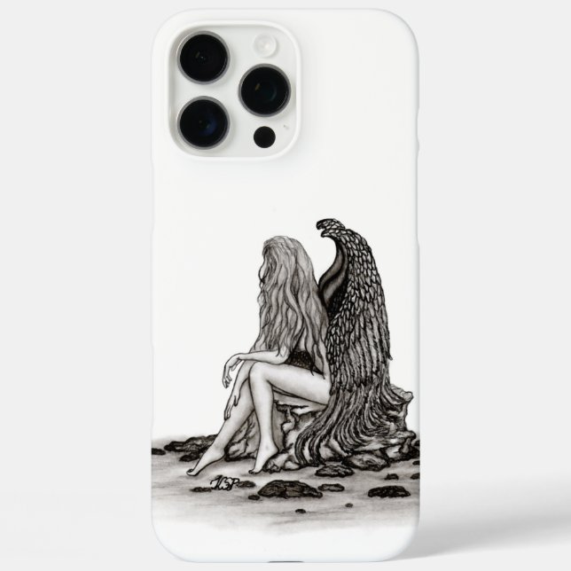 Angel , lost in thought , black and white Design Case-Mate iPhone Case (Back)