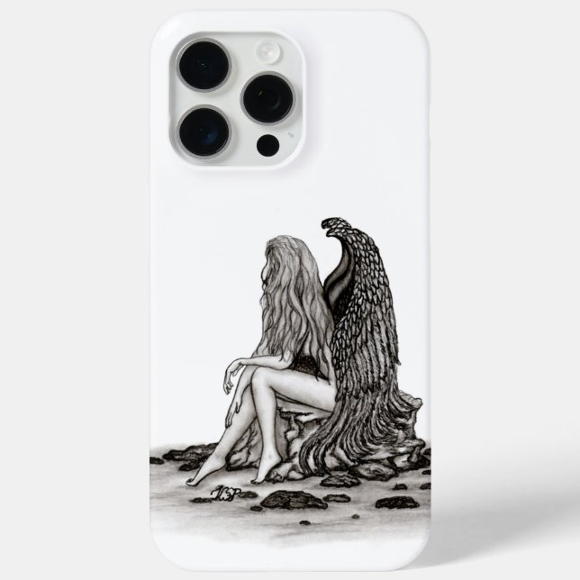 Angel , lost in thought , black and white Design Case-Mate iPhone Case (Back)
