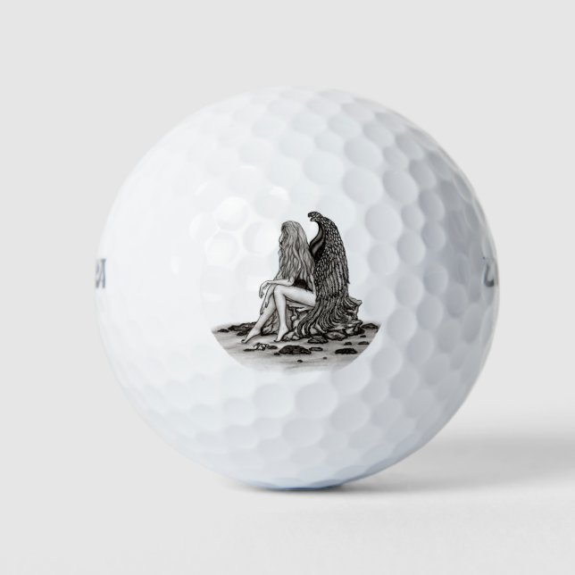 Angel , lost in thought , black and white Design Golf Balls (Front)