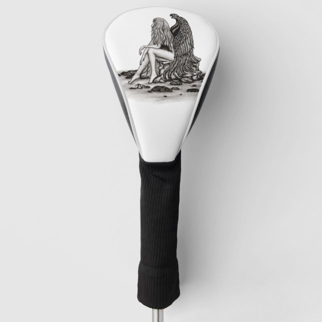 Angel , lost in thought , black and white Design Golf Head Cover (Front)