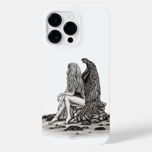 Angel , lost in thought , black and white Design iPhone Case (Back)