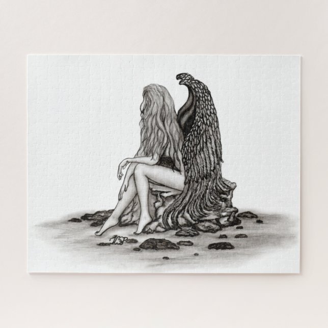 Angel , lost in thought , black and white Design Jigsaw Puzzle (Horizontal)