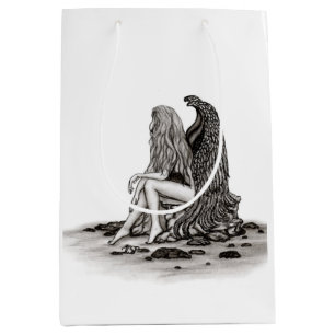 Angel , lost in thought , black and white Design Medium Gift Bag