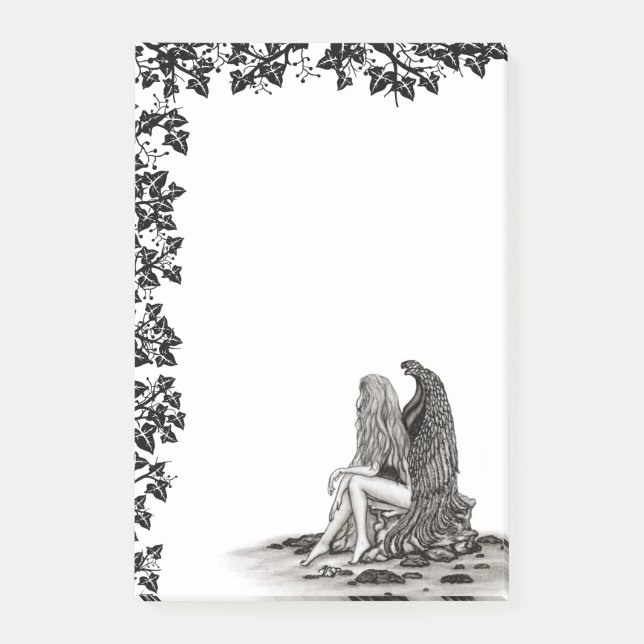 Angel , lost in thought , black and white Design Post-it Notes (Front)