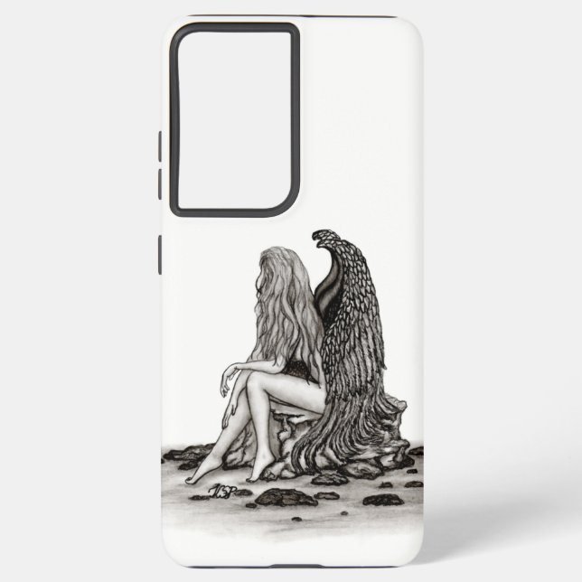 Angel , lost in thought , black and white Design Samsung Galaxy S21 Ultra Case (Back)