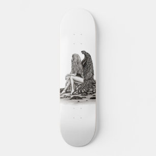 Angel , lost in thought , black and white Design Skateboard