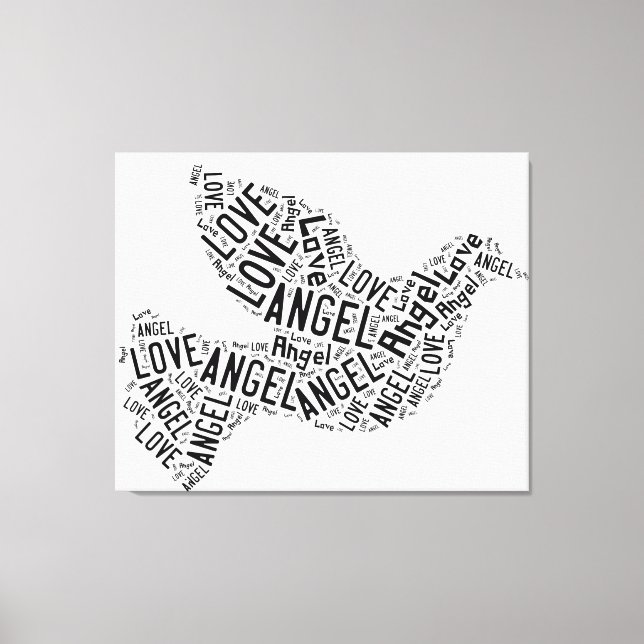 Angel Love Dove, Black on White Canvas (Front)