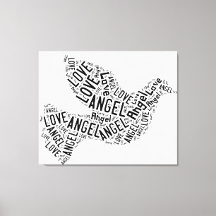 Angel Love Dove, Black on White Canvas Print