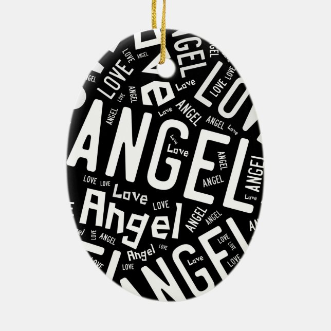 Angel Love Dove, White on Black Ceramic Tree Decoration (Back)