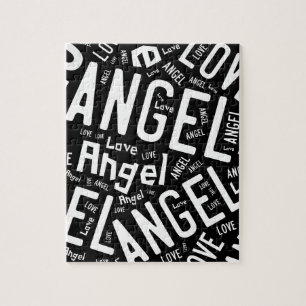 Angel Love Dove, White on Black Jigsaw Puzzle