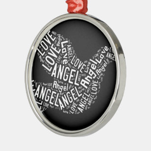 Angel Love Dove, White on Black Metal Tree Decoration