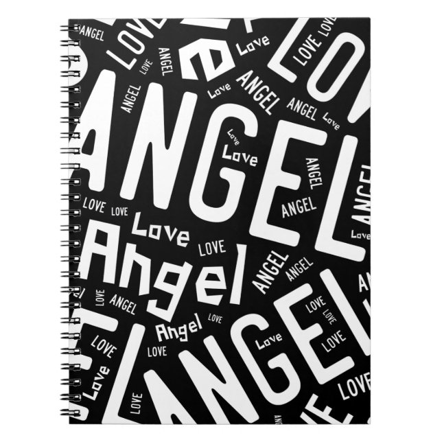 Angel Love Dove, White on Black Notebook (Front)