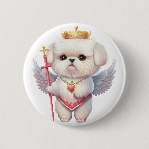 Angel Maltese Puppy, Maltes dog lovers and owners 6 Cm Round Badge