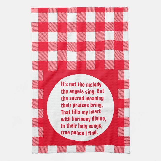 Angel Melody Poem On Red & White Plaid Tea Towel (Vertical)